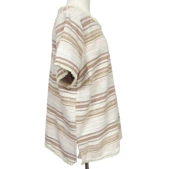 Woven Cotton Pullover Tunic Top Fringed Edges Neutrals Green Envelope LA 3X NEW - Picture 3 of 6